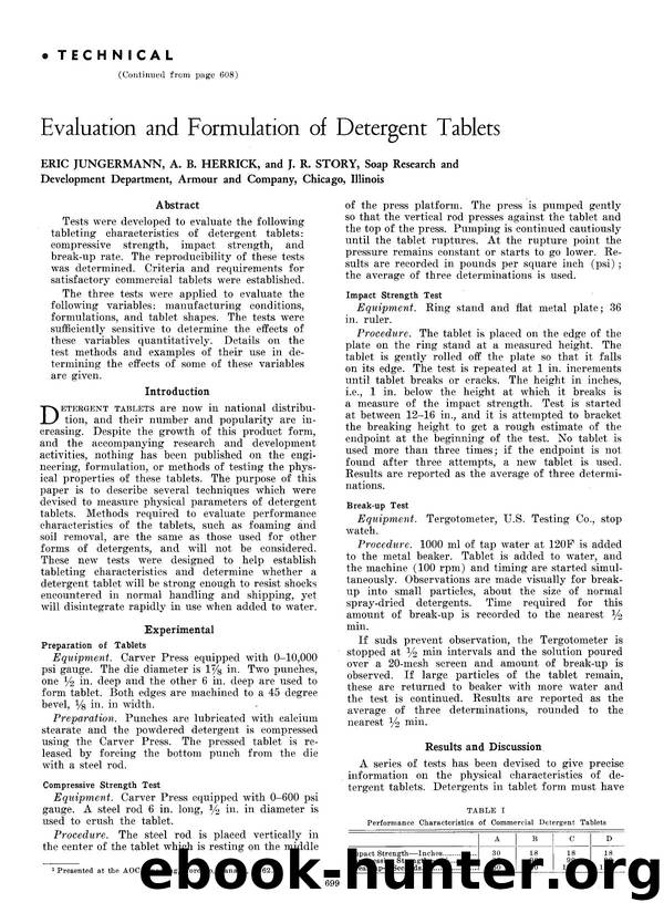 Evaluation and formulation of detergent tablets by Unknown