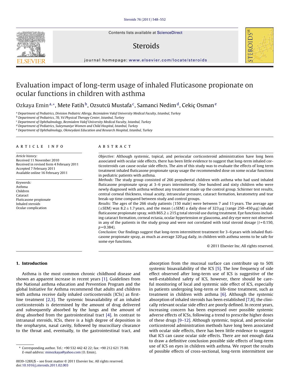 Evaluation impact of long-term usage of inhaled Fluticasone propionate on ocular functions in children with asthma by Ozkaya Emin