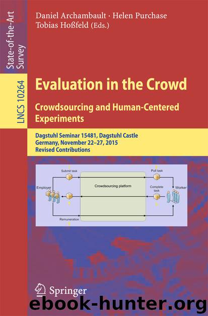 Evaluation in the Crowd. Crowdsourcing and Human-Centered Experiments by Daniel Archambault Helen Purchase & Tobias Hoßfeld