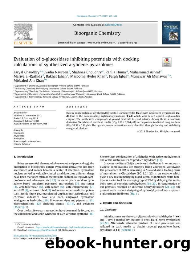 Evaluation of ÃÂ±-glucosidase inhibiting potentials with docking calculations of synthesized arylidene-pyrazolones by unknow