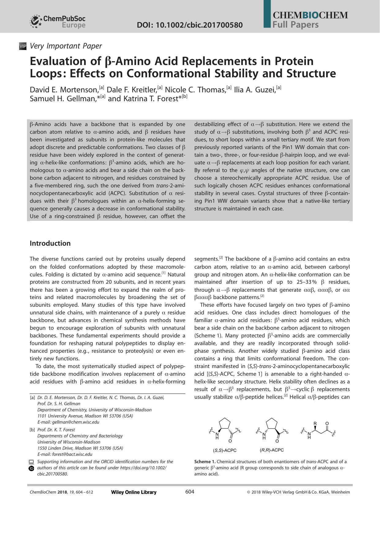 Evaluation of Î²âAmino Acid Replacements in Protein Loops: Effects on Conformational Stability and Structure by Unknown