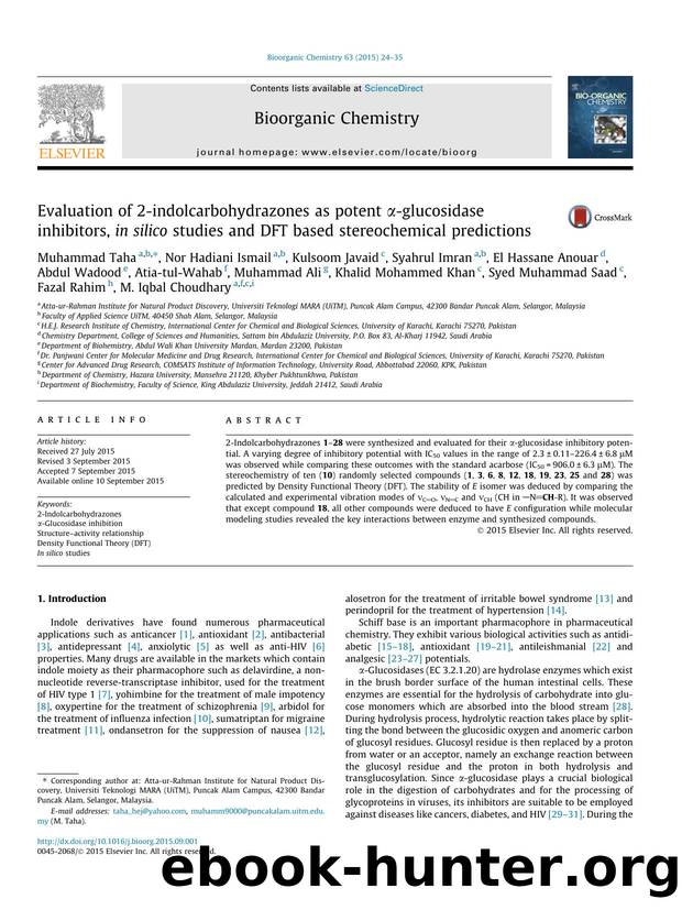 Evaluation of 2-indolcarbohydrazones as potent ÃÂ±-glucosidase inhibitors, in silico studies and DFT based stereochemical predictions by unknow