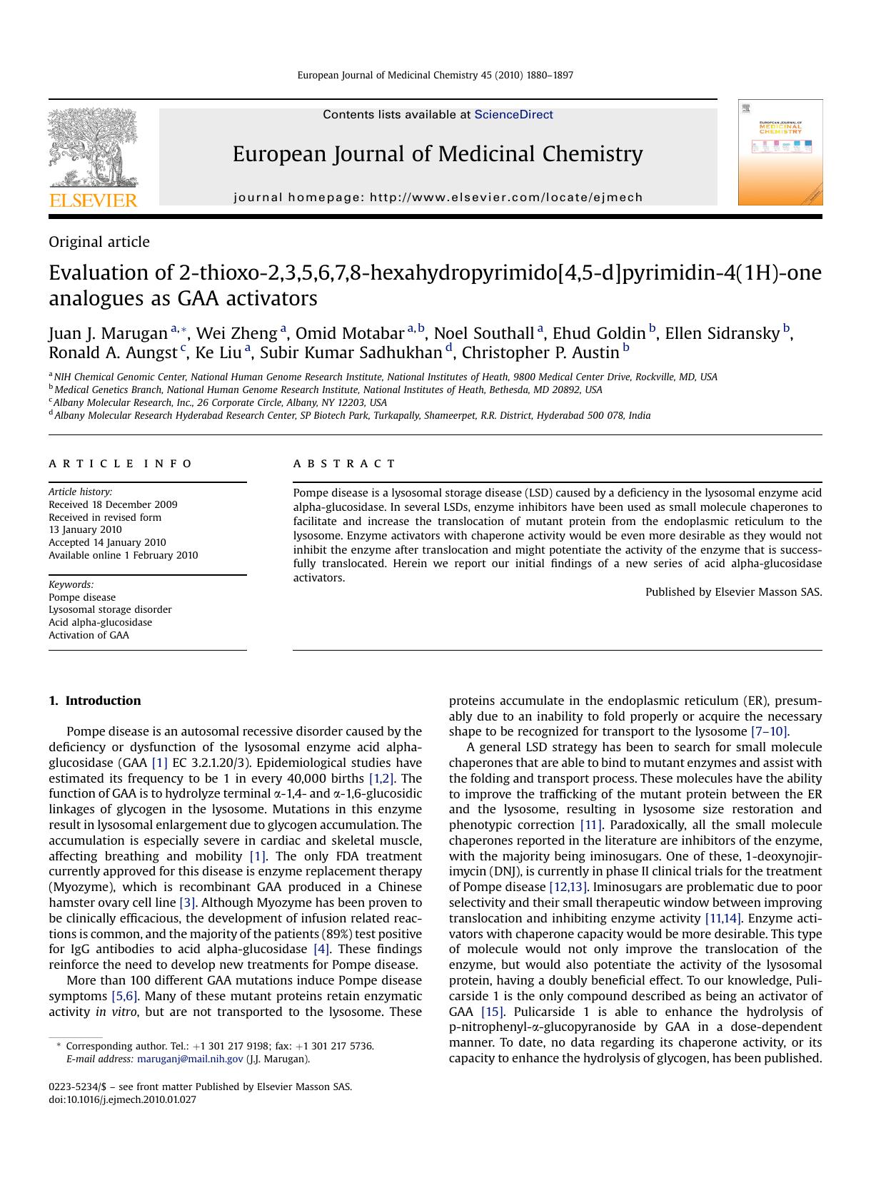 Evaluation of 2-thioxo-2,3,5,6,7,8-hexahydropyrimido[4,5-d]pyrimidin-4(1H)-one analogues as GAA activators by unknow