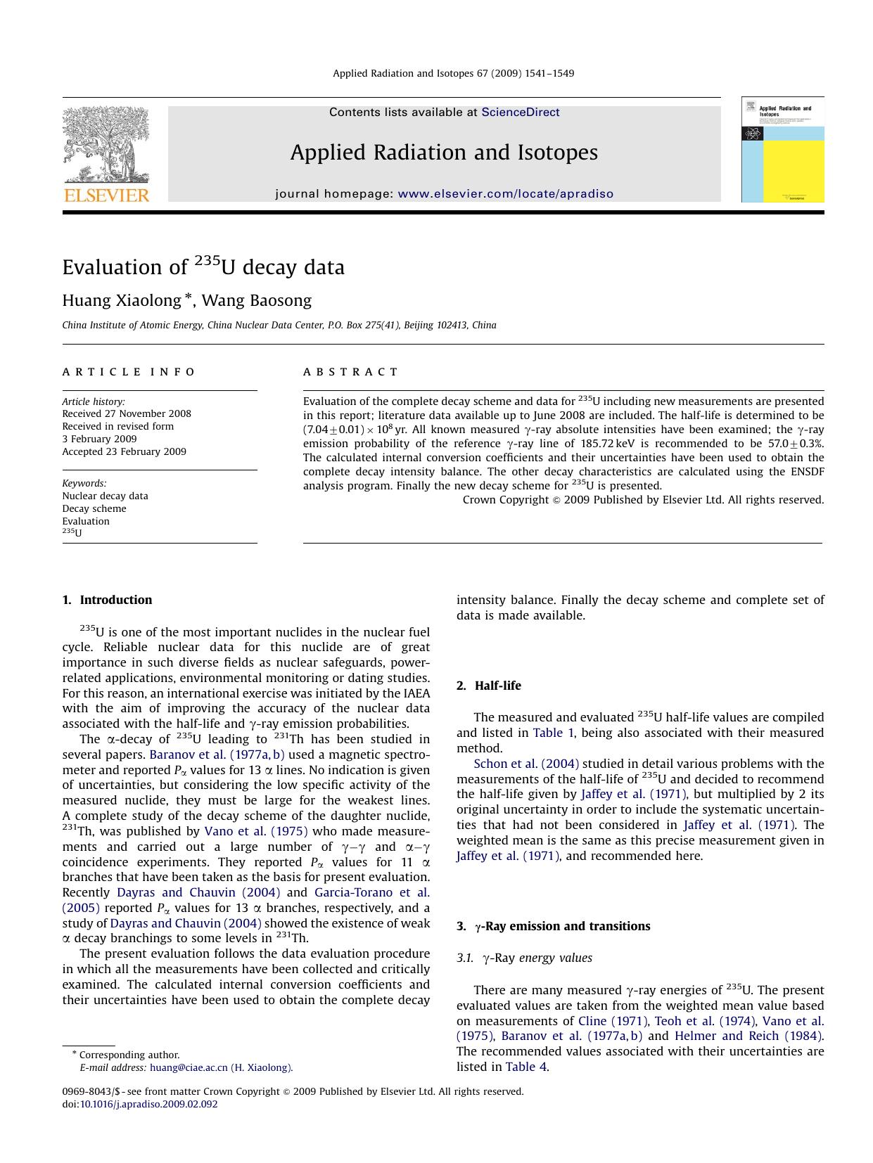 Evaluation of 235U decay data by Huang Xiaolong; Wang Baosong