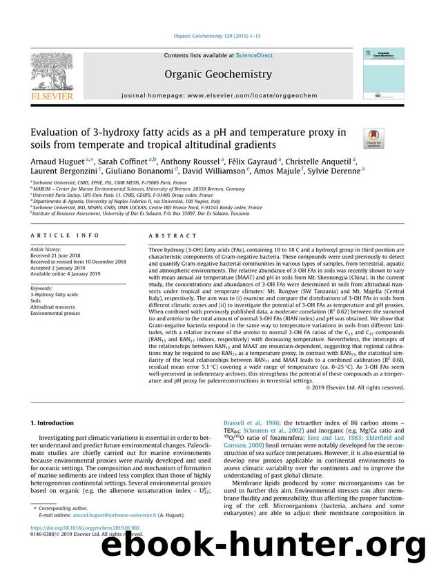 Evaluation of 3-hydroxy fatty acids as a pH and temperature proxy in soils from temperate and tropical altitudinal gradients by unknow