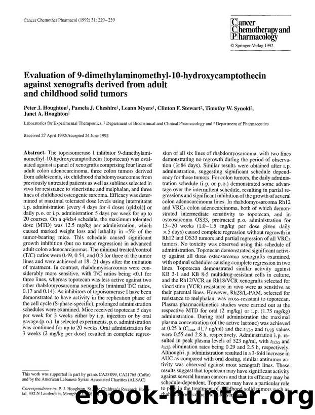 Evaluation of 9-dimethylaminomethyl-10-hydroxycamptothecin against xenografts derived from adult and childhood solid tumors by Unknown