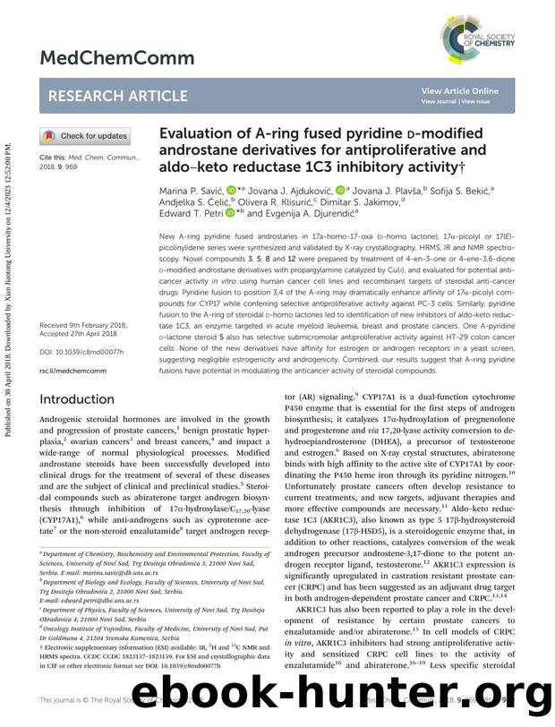 Evaluation of A-ring fused pyridine d-modified androstane derivatives for antiproliferative and aldoâketo reductase 1C3 inhibitory activity by unknow