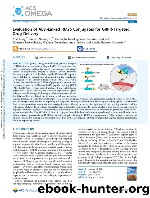 Evaluation of ABD-Linked RM26 Conjugates for GRPR-Targeted Drug Delivery by unknow