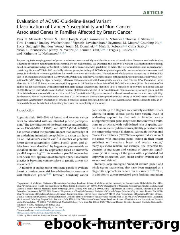 Evaluation of ACMG-Guideline-Based Variant Classification of Cancer Susceptibility and Non-Cancer-Associated Genes in Families Affected by Breast Cancer by unknow