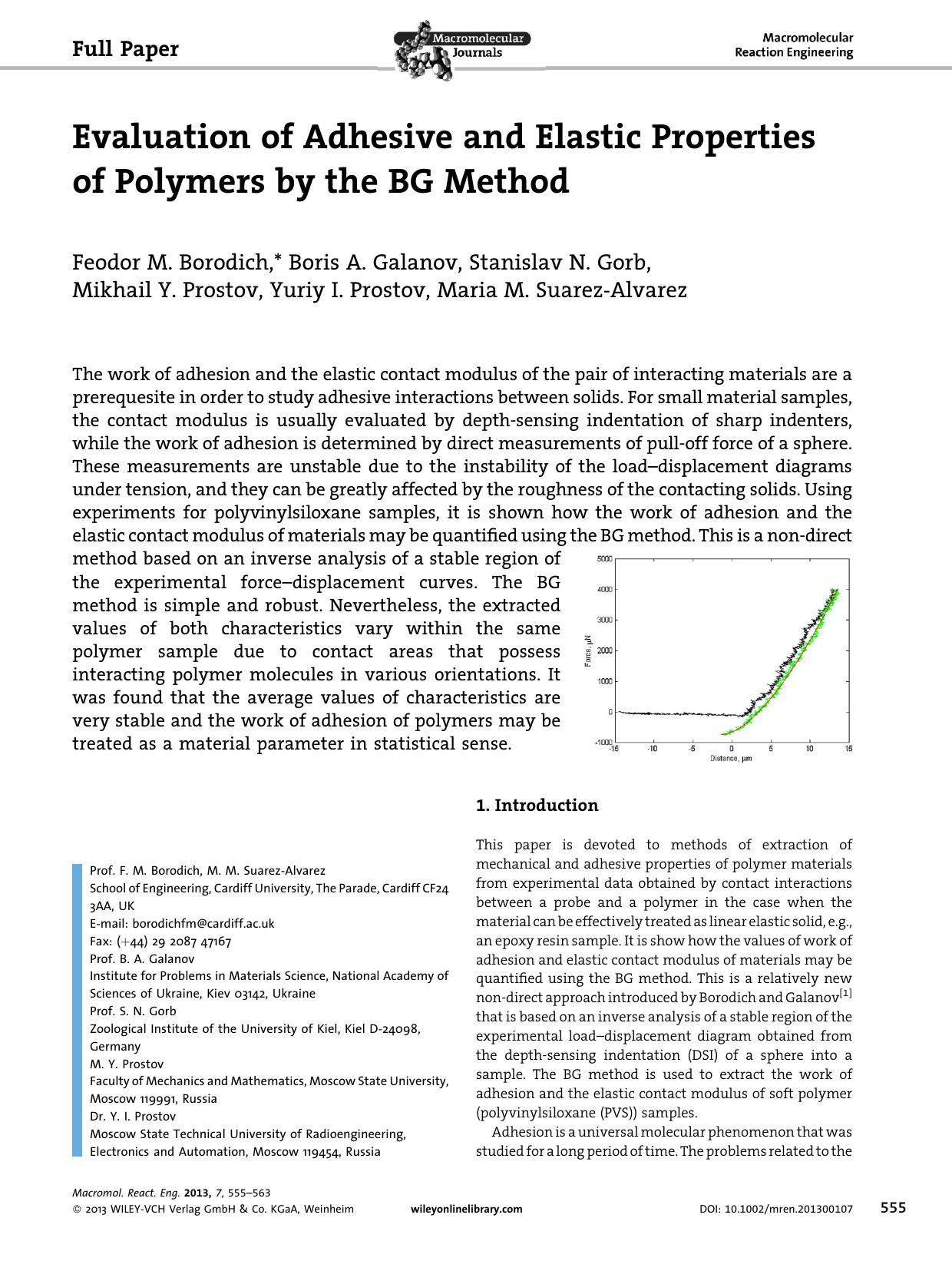 Evaluation of Adhesive and Elastic Properties of Polymers by the BG Method by Unknown