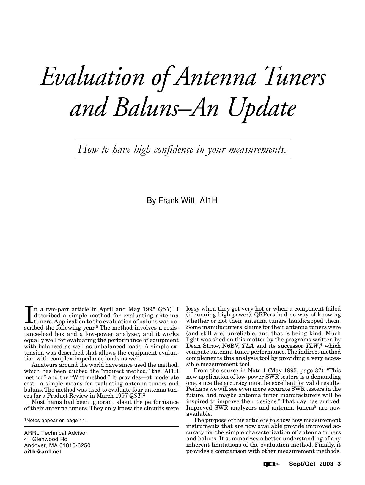 Evaluation of Antenna Tuners and BalunsâAn Update by WSDD