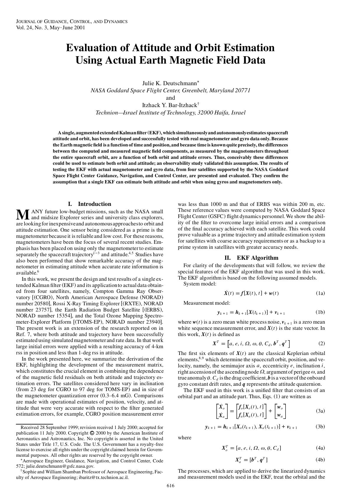 Evaluation of Attitude and Orbit Estimation Using Actual Earth Magnetic Field Data by Unknown