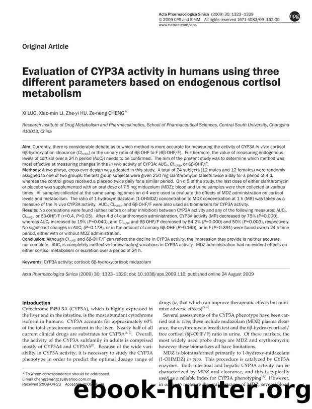 Evaluation of CYP3A activity in humans using three different parameters based on endogenous cortisol metabolism by Xi Luo & Xiao-min Li & Zhe-yi Hu & Ze-neng Cheng