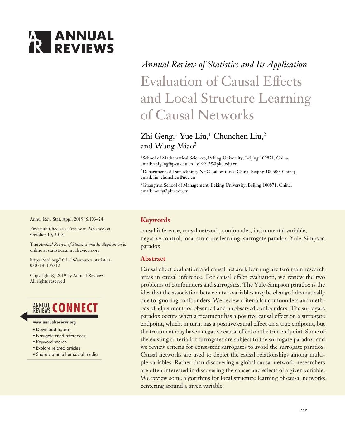 Evaluation of Causal Effects and Local Structure Learning of Causal Networks by Zhi Geng Yue Liu Chunchen Liu Wang Miao