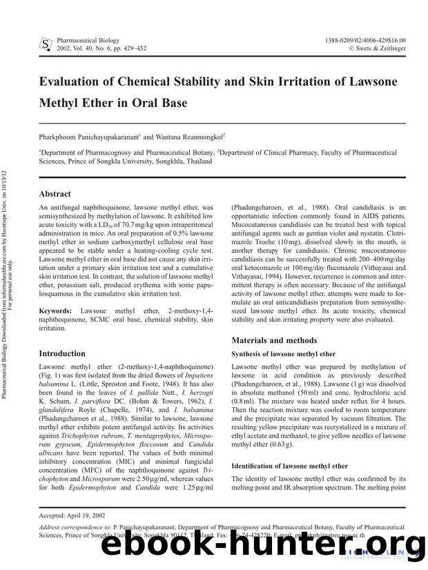 Evaluation of Chemical Stability and Skin Irritation of Lawsone Methyl Ether in Oral Base by Pharkphoom Panichayupakaranant & Wantana Reanmongkol