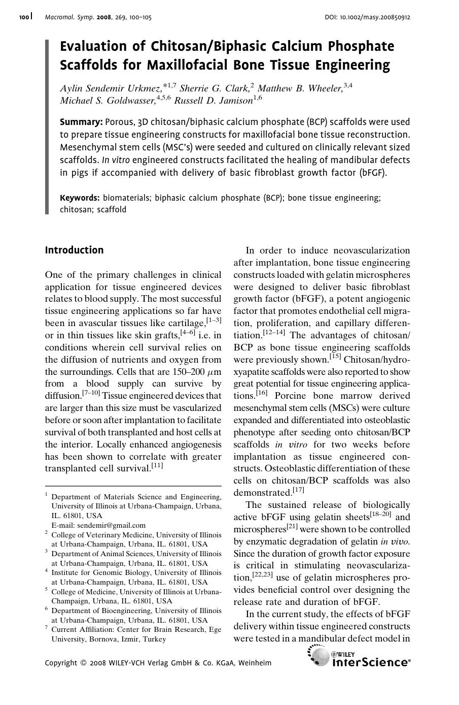 Evaluation of ChitosanBiphasic Calcium Phosphate Scaffolds for Maxillofacial Bone Tissue Engineering by Unknown