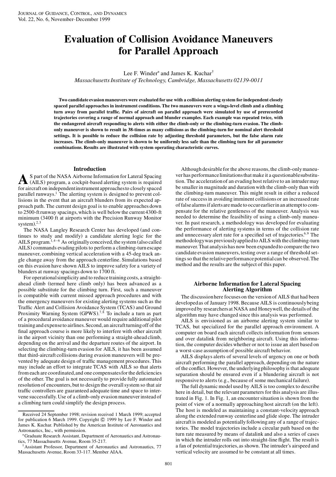 Evaluation of Collision Avoidance Maneuvers for Parallel Approach by Unknown
