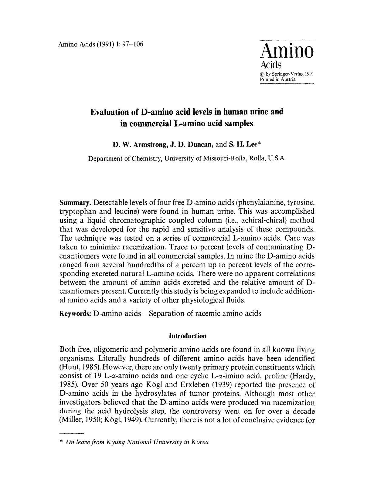 Evaluation of D-amino acid levels in human urine and in commercial L-amino acid samples by Unknown