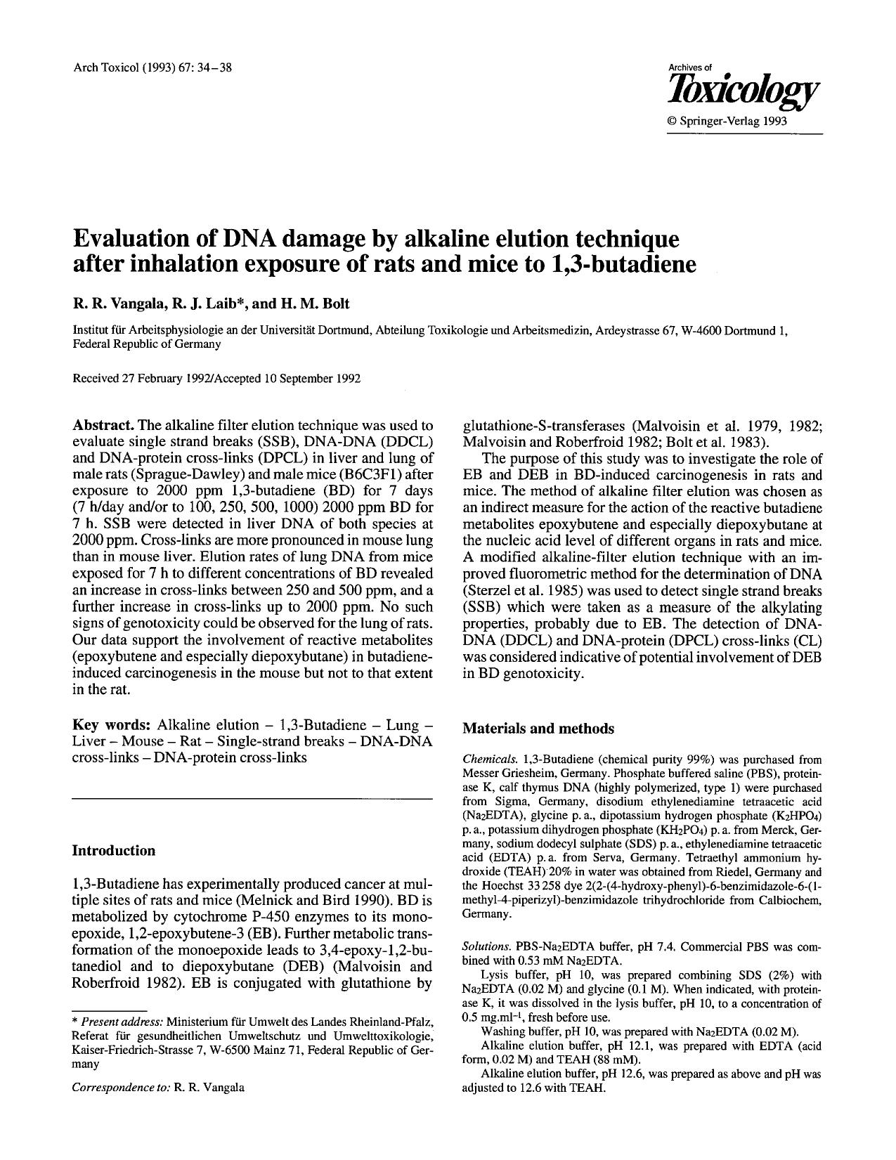 Evaluation of DNA damage by alkaline elution technique after inhalation exposure of rats and mice to 1,3-butadiene by Unknown