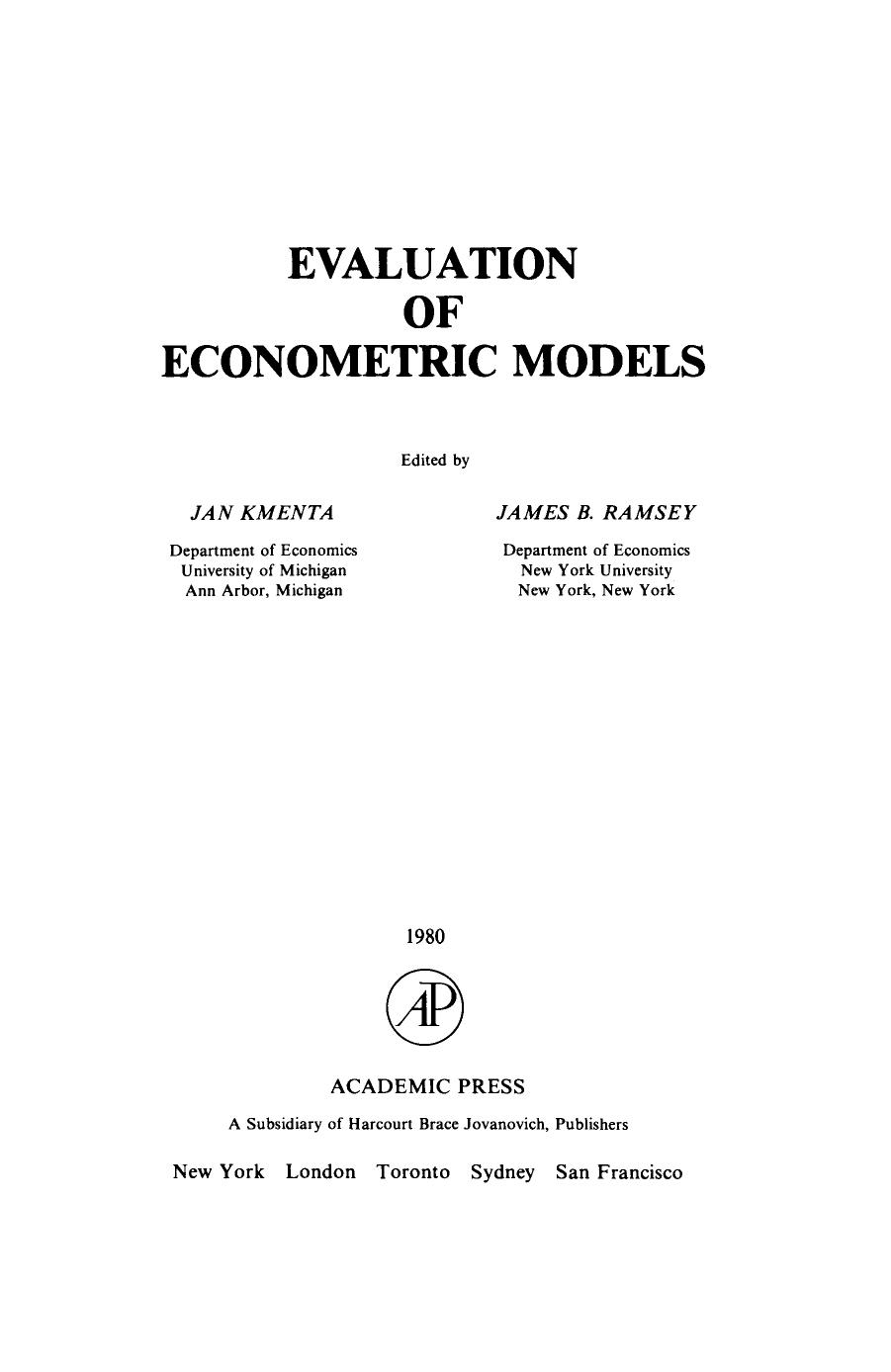 Evaluation of Econometric Models by J. Kmenta