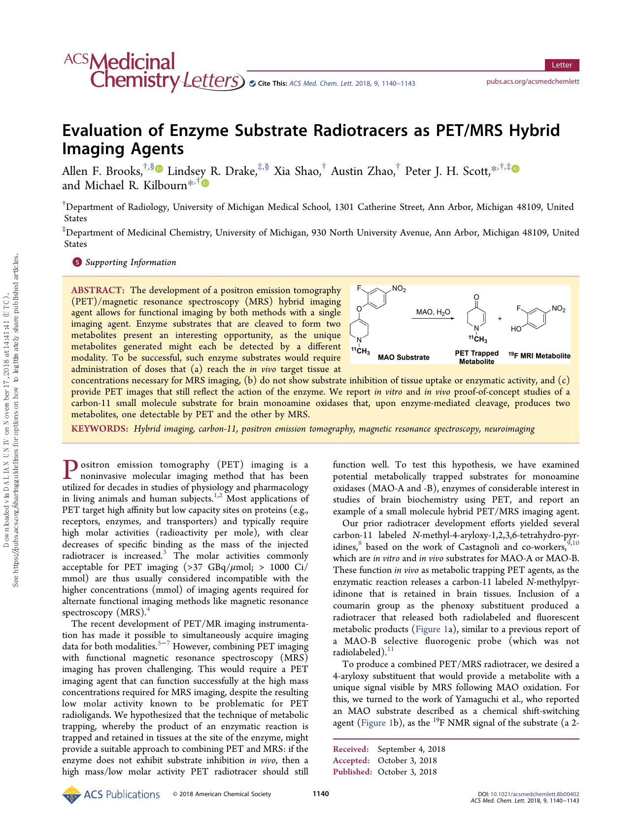 Evaluation of Enzyme Substrate Radiotracers as PETMRS Hybrid Imaging Agents by unknow