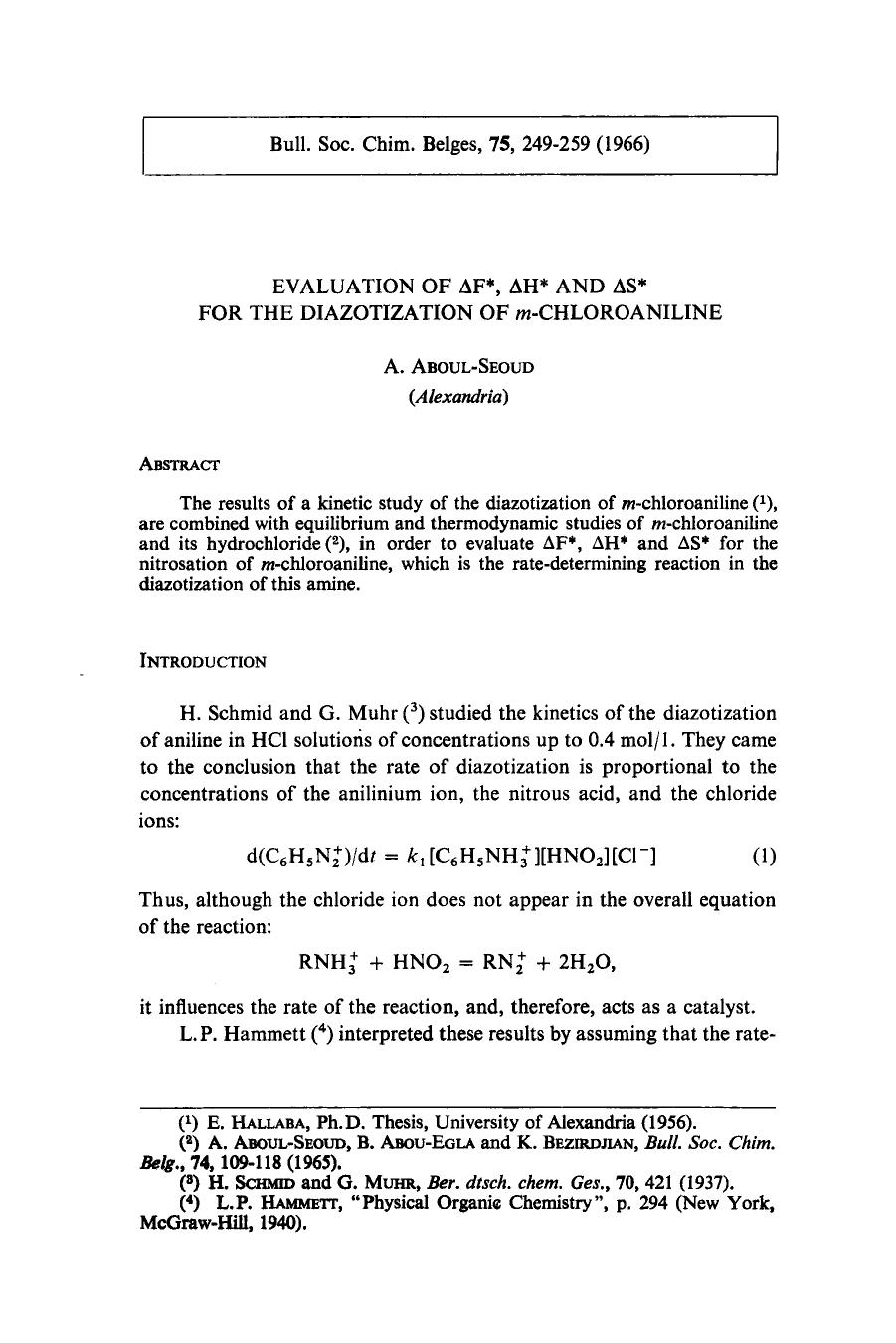 Evaluation of F, H And S for the diazotization of mchloroaniline by Unknown