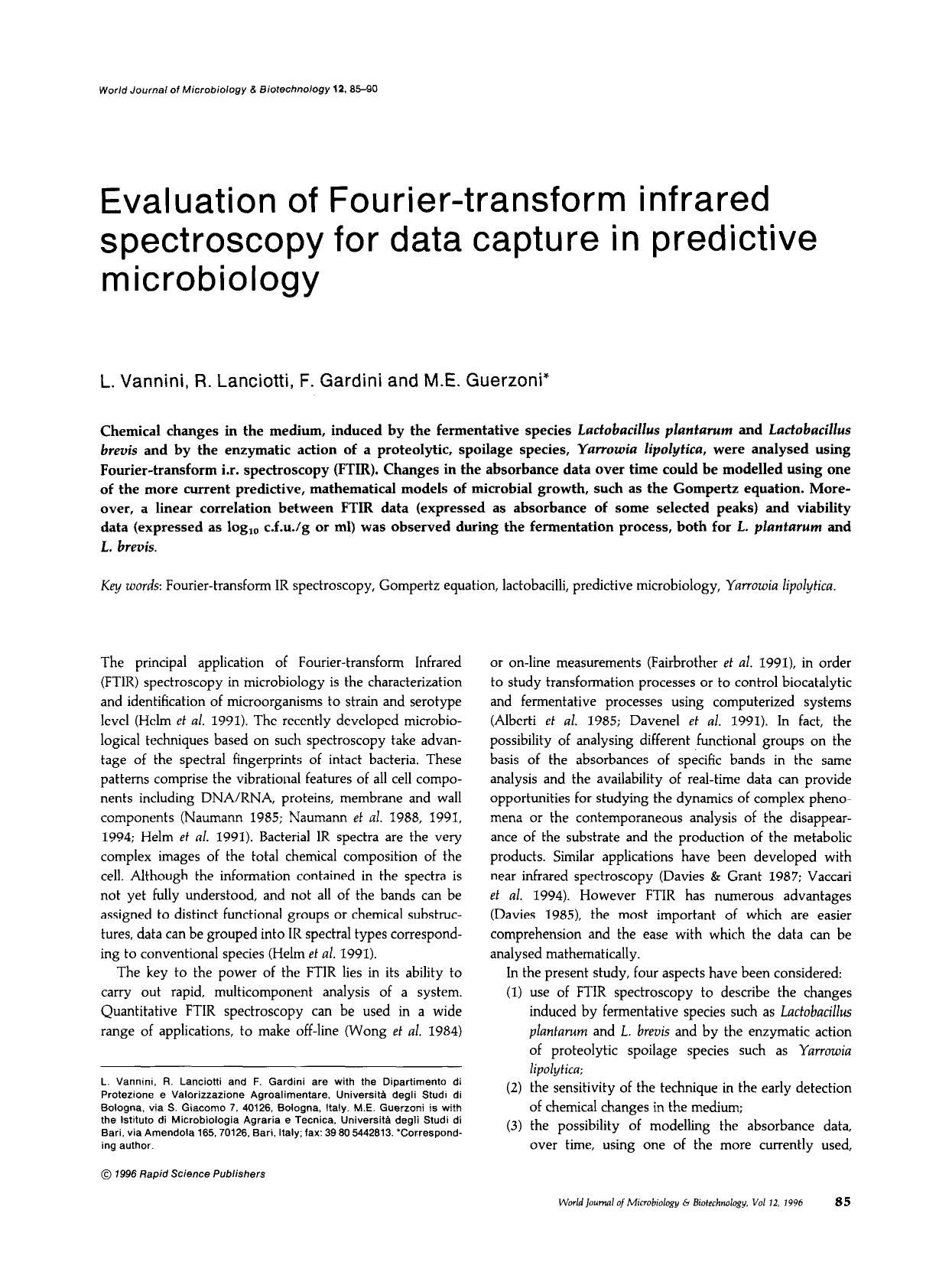 Evaluation of Fourier-transform infrared spectroscopy for data capture in predictive microbiology by Unknown