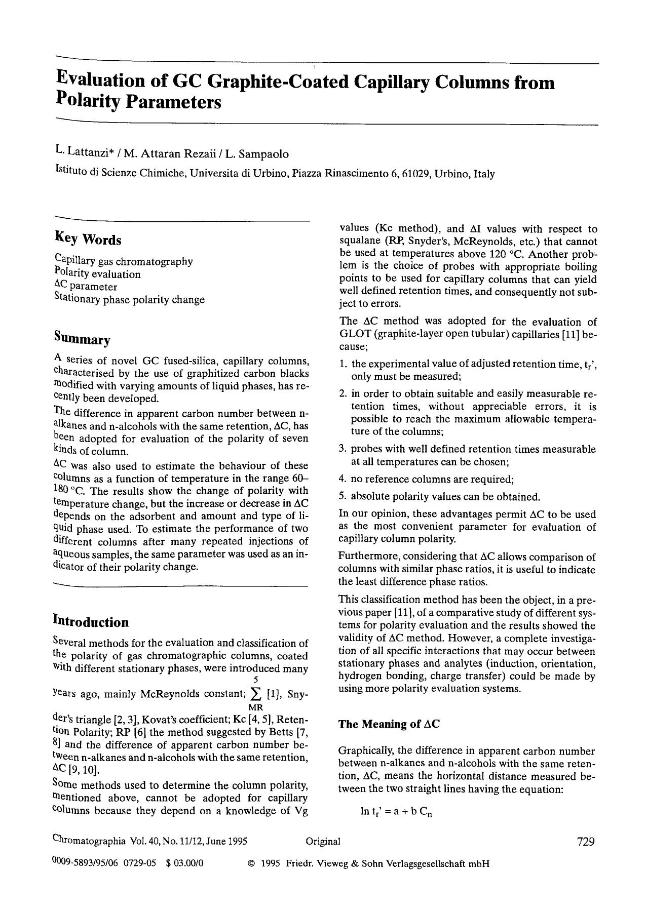 Evaluation of GC graphite-coated capillary columns from polarity parameters by Unknown