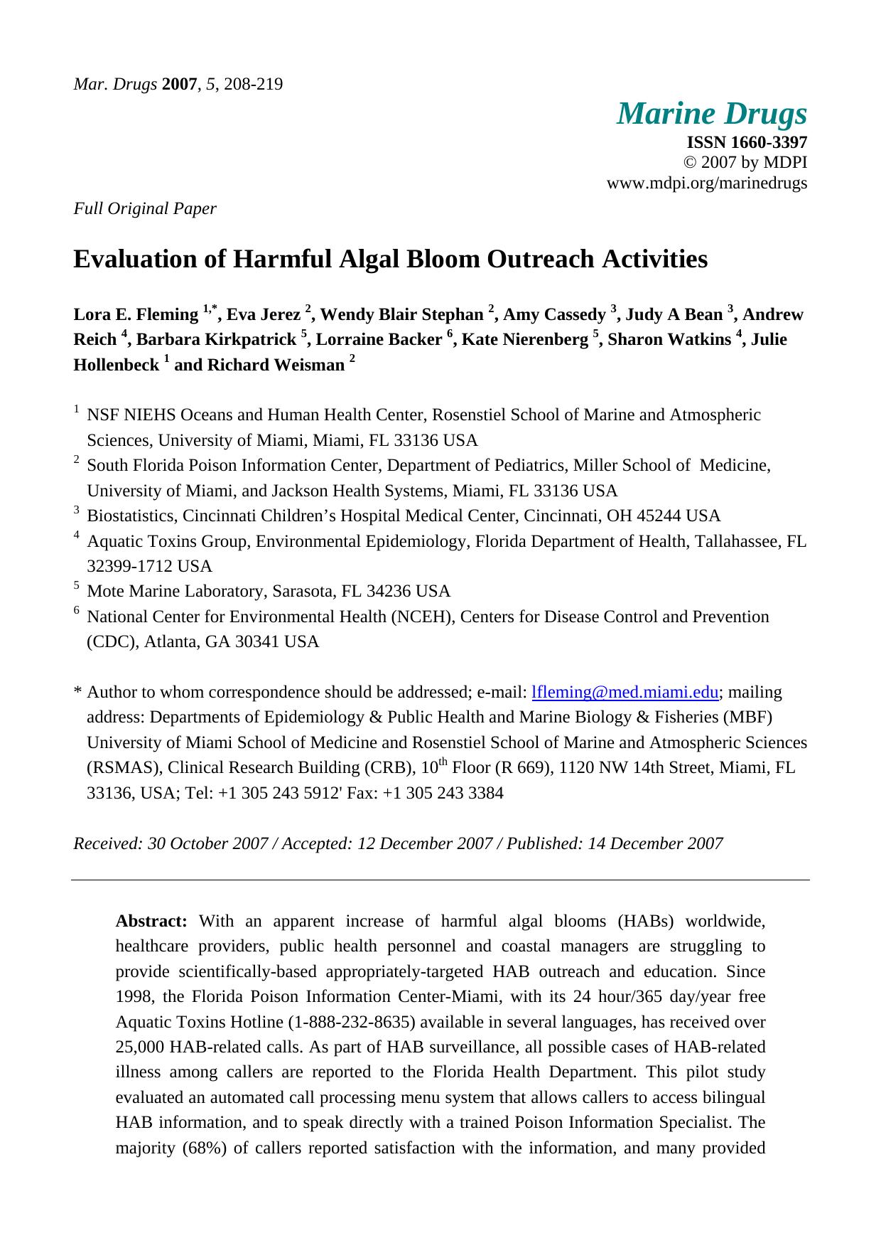 Evaluation of Harmful Algal Bloom Outreach Activities by unknow