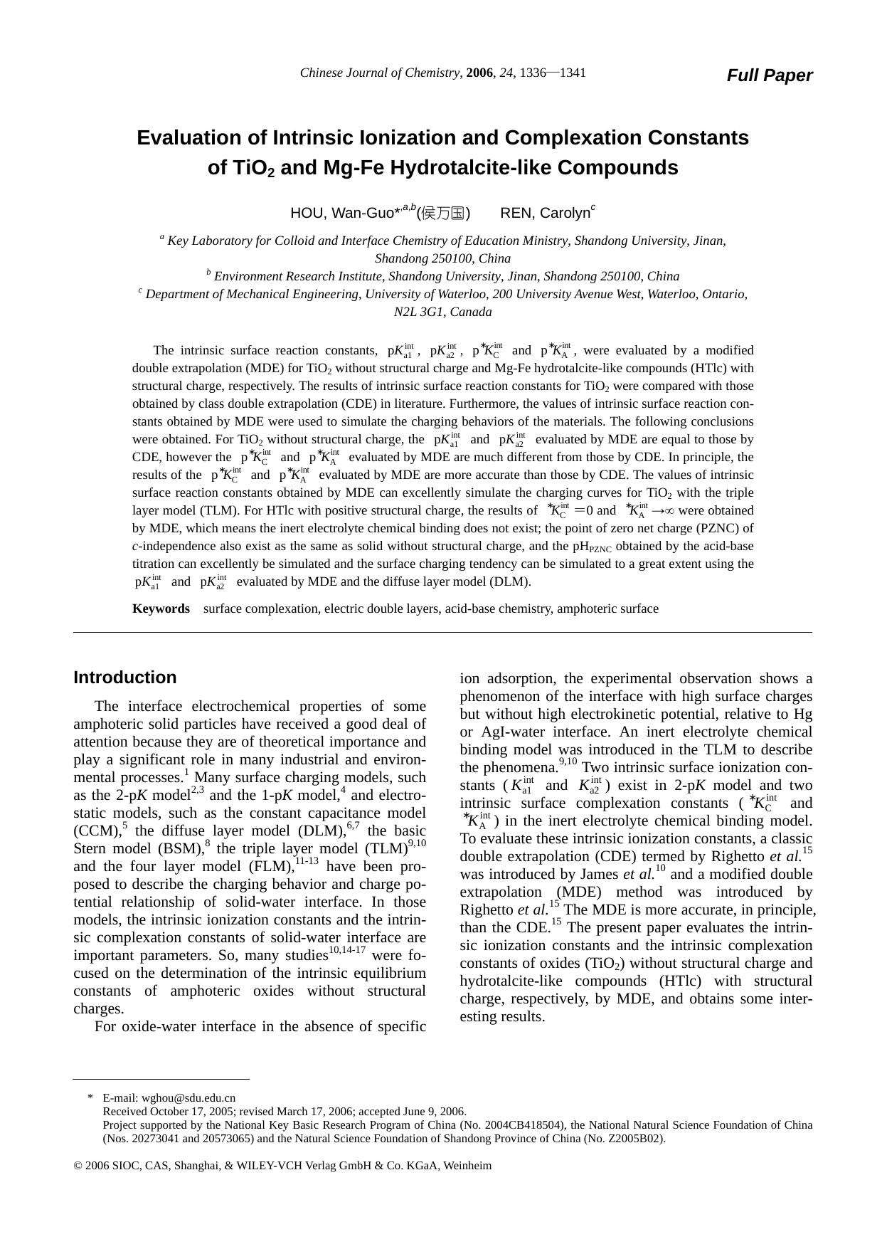 Evaluation of Intrinsic Ionization and Complexation Constants of TiO2 and Mg-Fe Hydrotalcite-like Compounds by zhaoxiaojuan