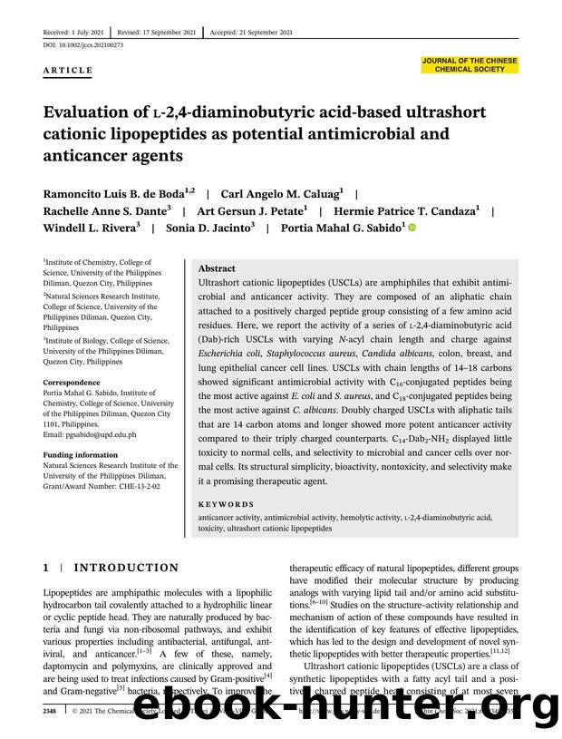 Evaluation of L-2,4-diaminobutyric acid based ultrashort cationic lipopeptides as potential antimicrobial and anticancer agents by Unknown