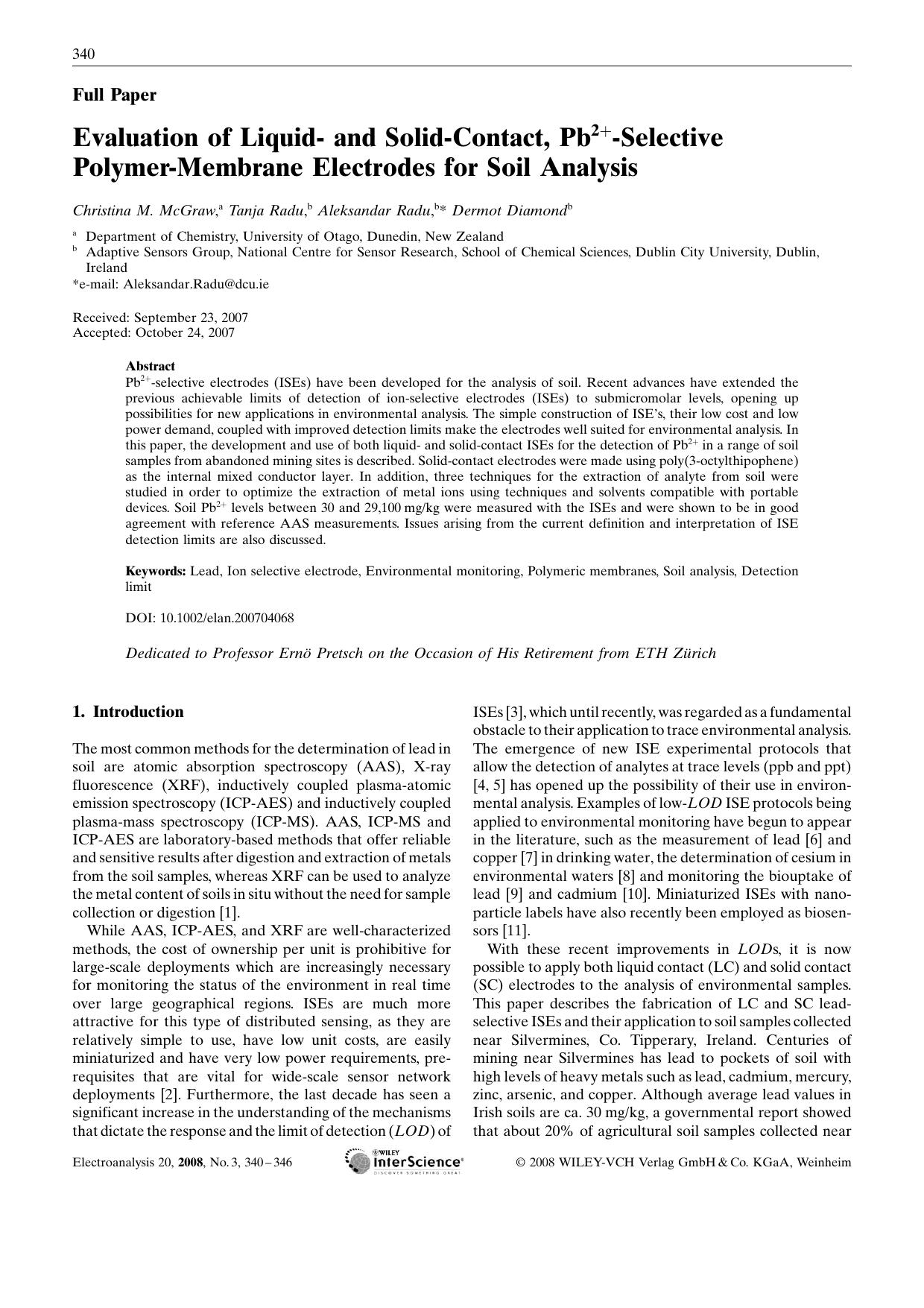 Evaluation of Liquid- and Solid-Contact, Pb2+-Selective Polymer-Membrane Electrodes for Soil Analysis by Unknown
