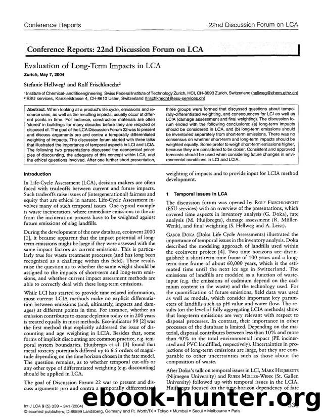 Evaluation of Long-Term Impacts in LCA by Unknown