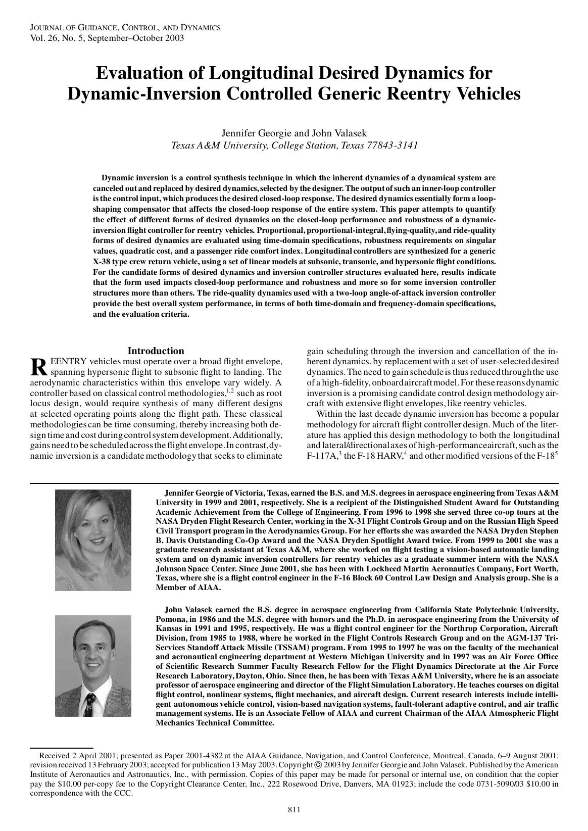 Evaluation of Longitudinal Desired Dynamics for Dynamic-Inversion Controlled Generic Reentry Vehicles by Unknown