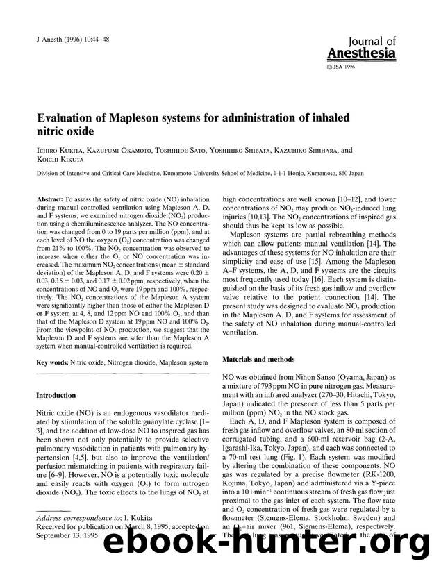 Evaluation of Mapleson systems for administration of inhaled nitric oxide by Unknown
