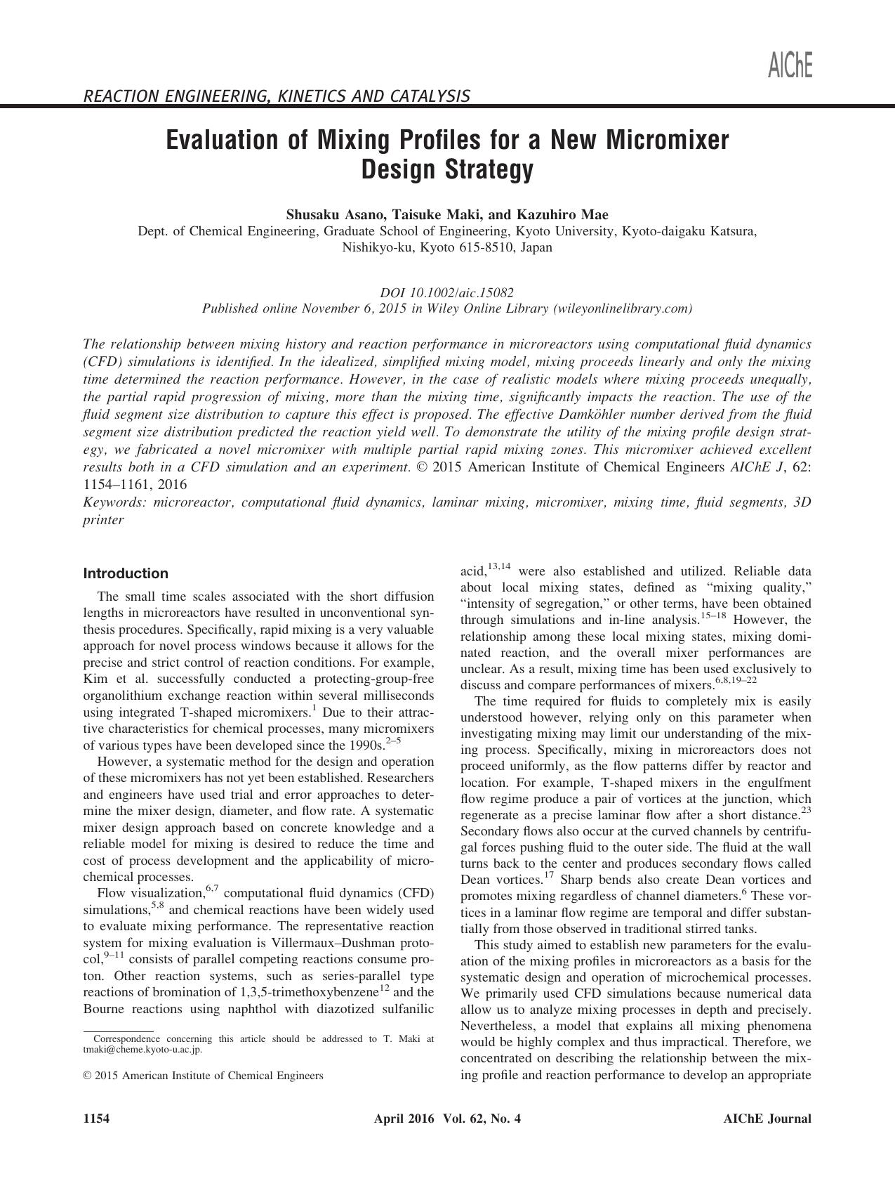 Evaluation of Mixing Profiles for a New Micromixer Design Strategy by Unknown
