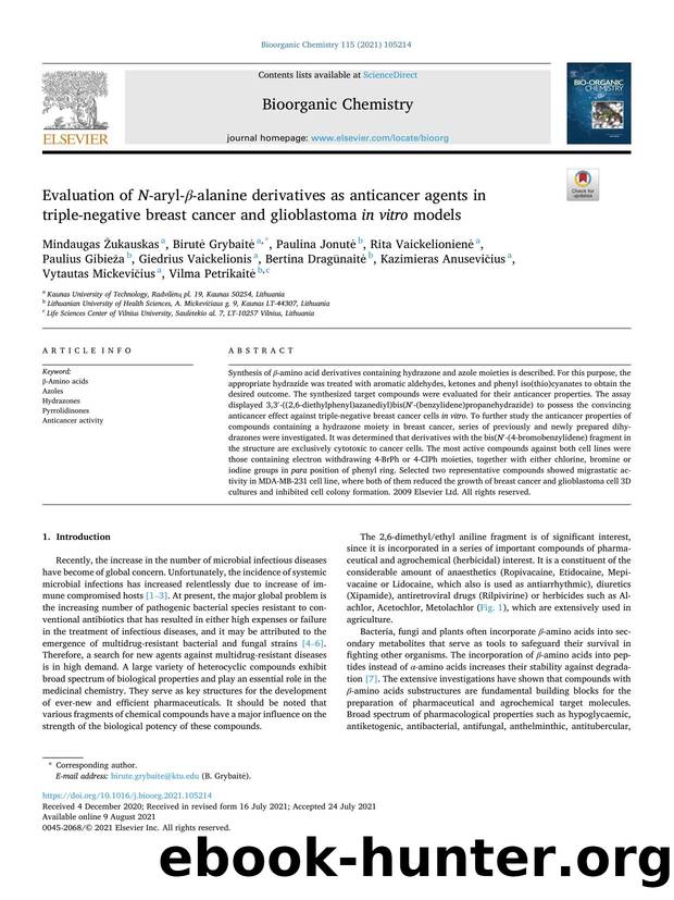 Evaluation of N -aryl- Î² -alanine derivatives as anticancer agents in triple-negative breast cancer and glioblastoma in vitro models by unknow