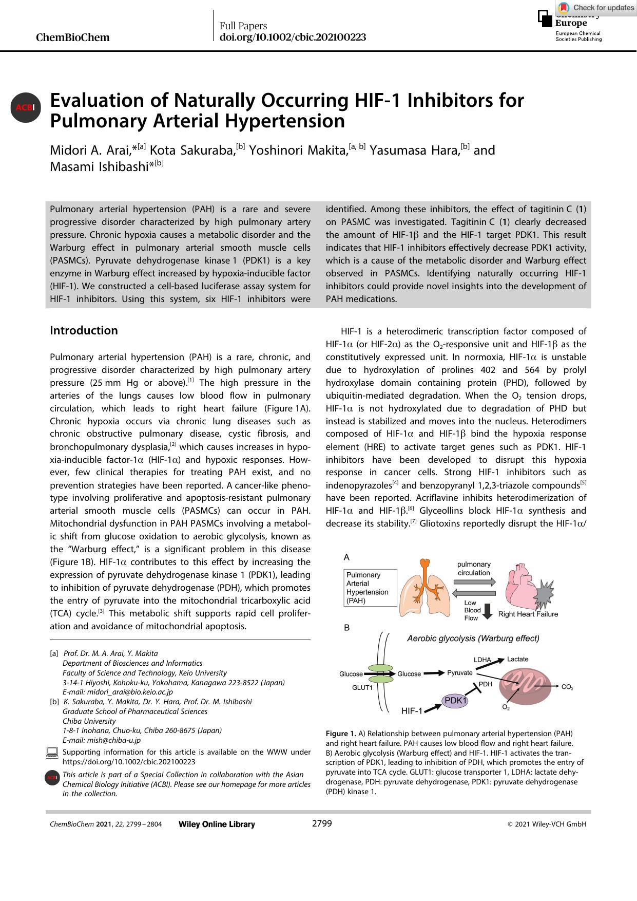 Evaluation of Naturally Occurring HIFâ1 Inhibitors for Pulmonary Arterial Hypertension by Unknown