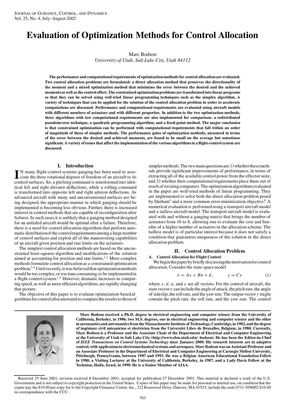 Evaluation of Optimization Methods for Control Allocation by Unknown