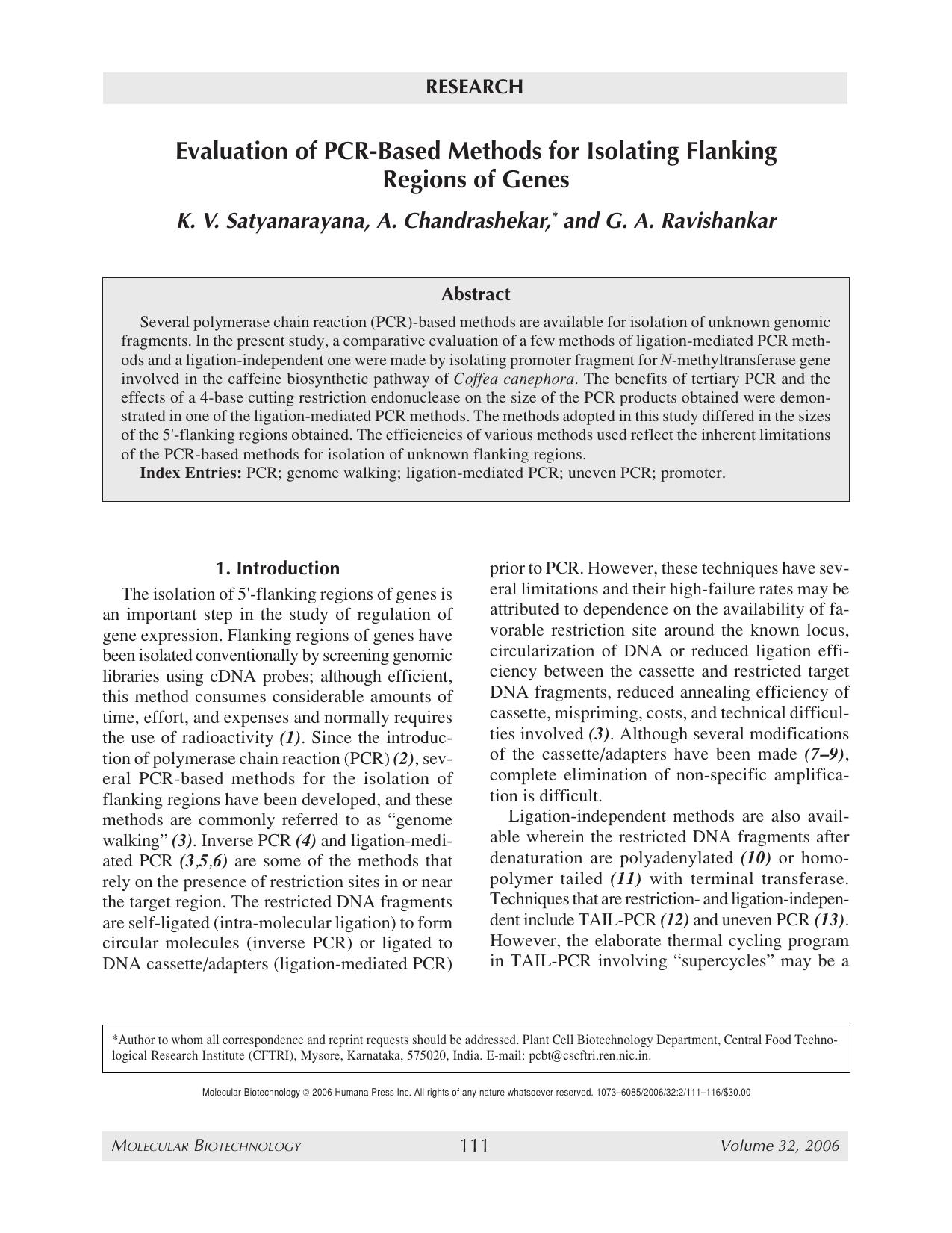 Evaluation of PCR-based methods for isolating flanking regions of genes by Unknown