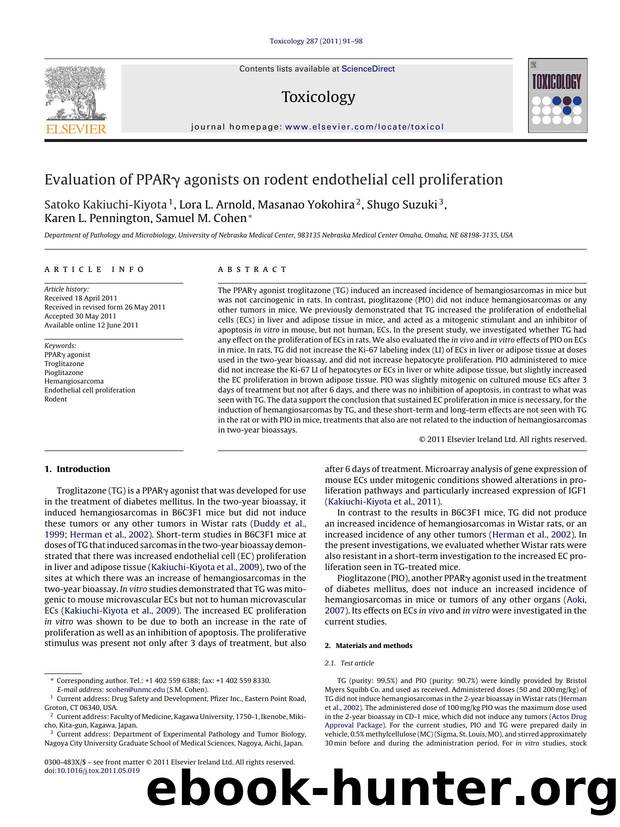 Evaluation of PPARÃÂ³ agonists on rodent endothelial cell proliferation by Satoko Kakiuchi-Kiyota