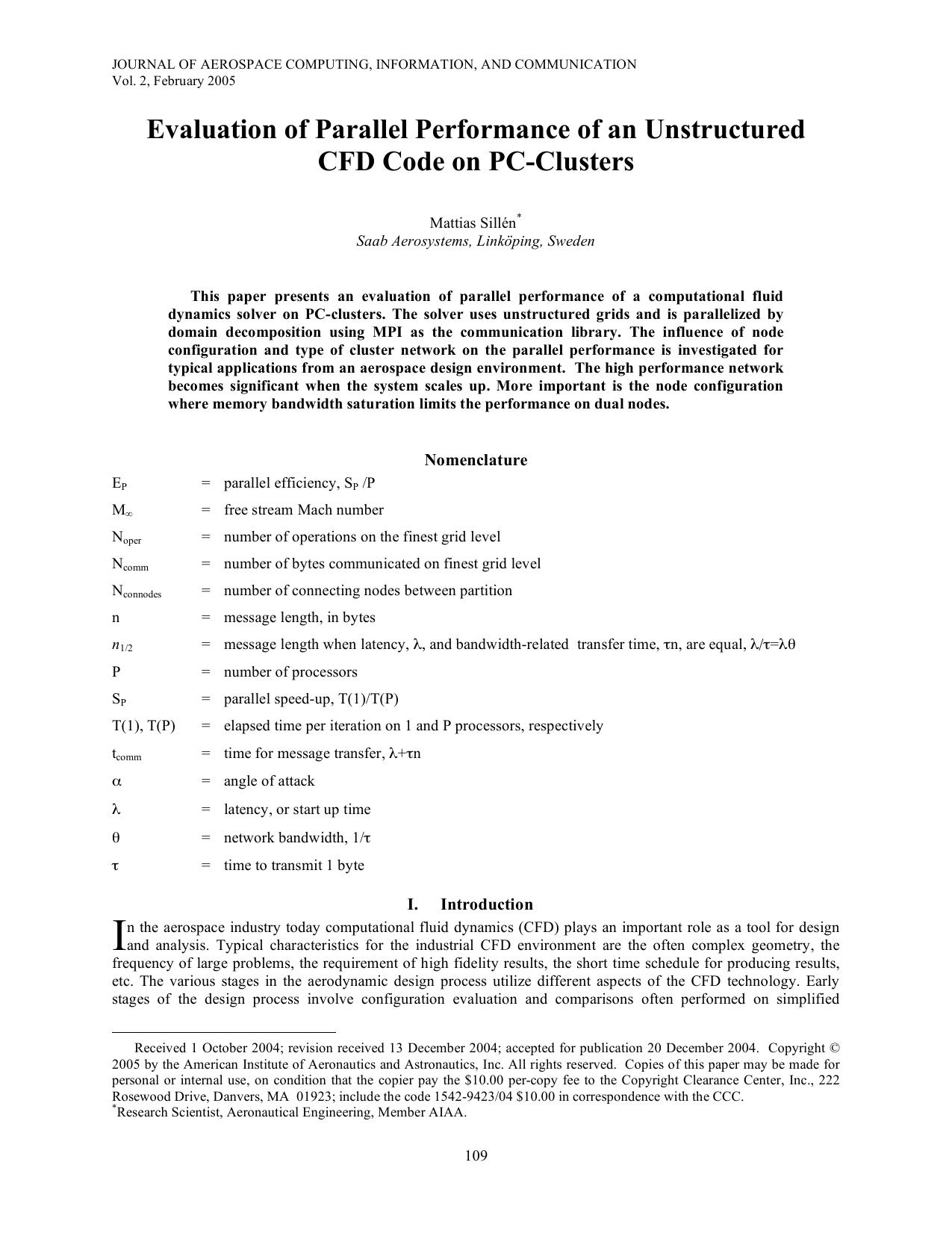 Evaluation of Parallel Performance of an Unstructured CFD Code on PC-Clusters by Sillen