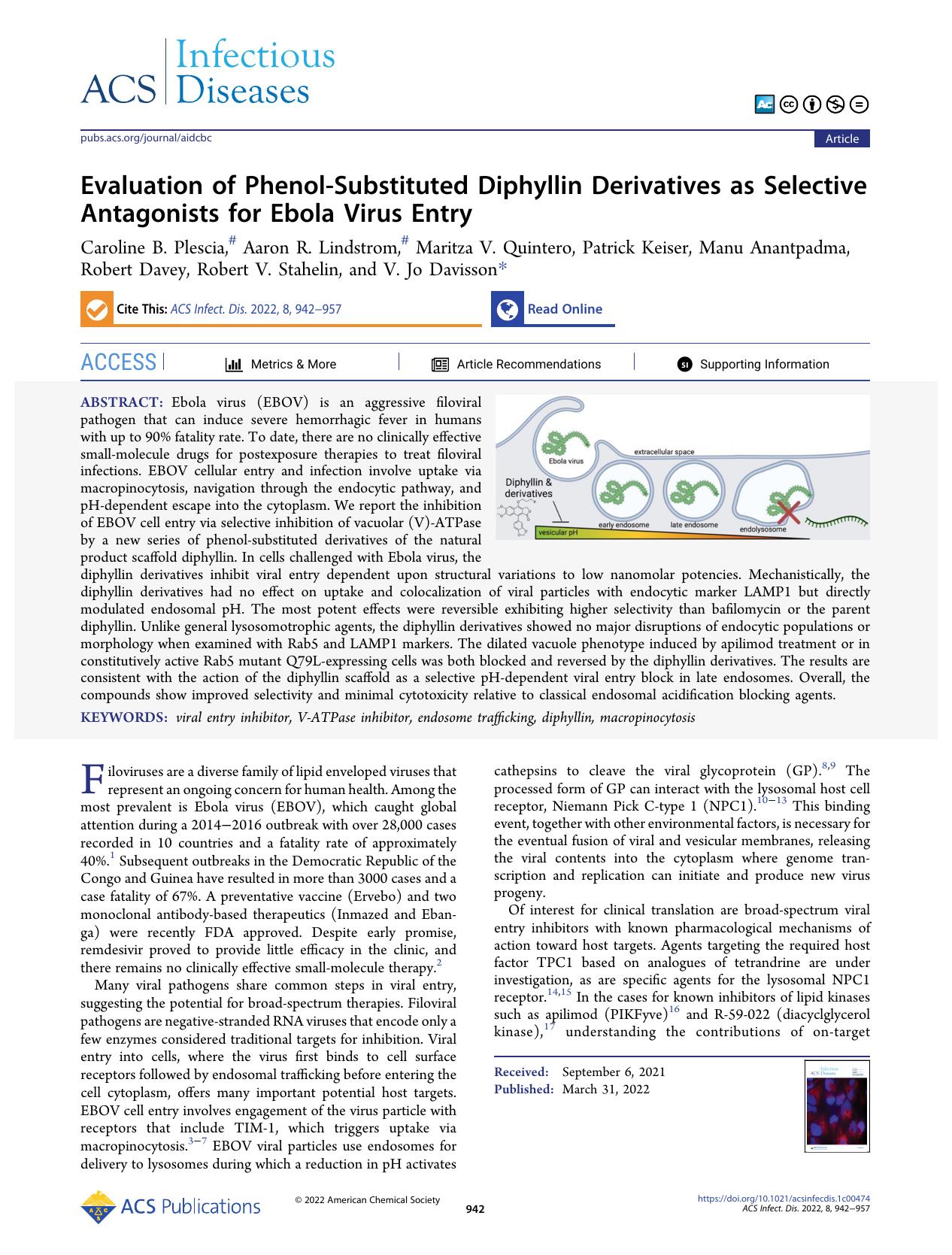 Evaluation of Phenol-Substituted Diphyllin Derivatives as Selective Antagonists for Ebola Virus Entry by unknow