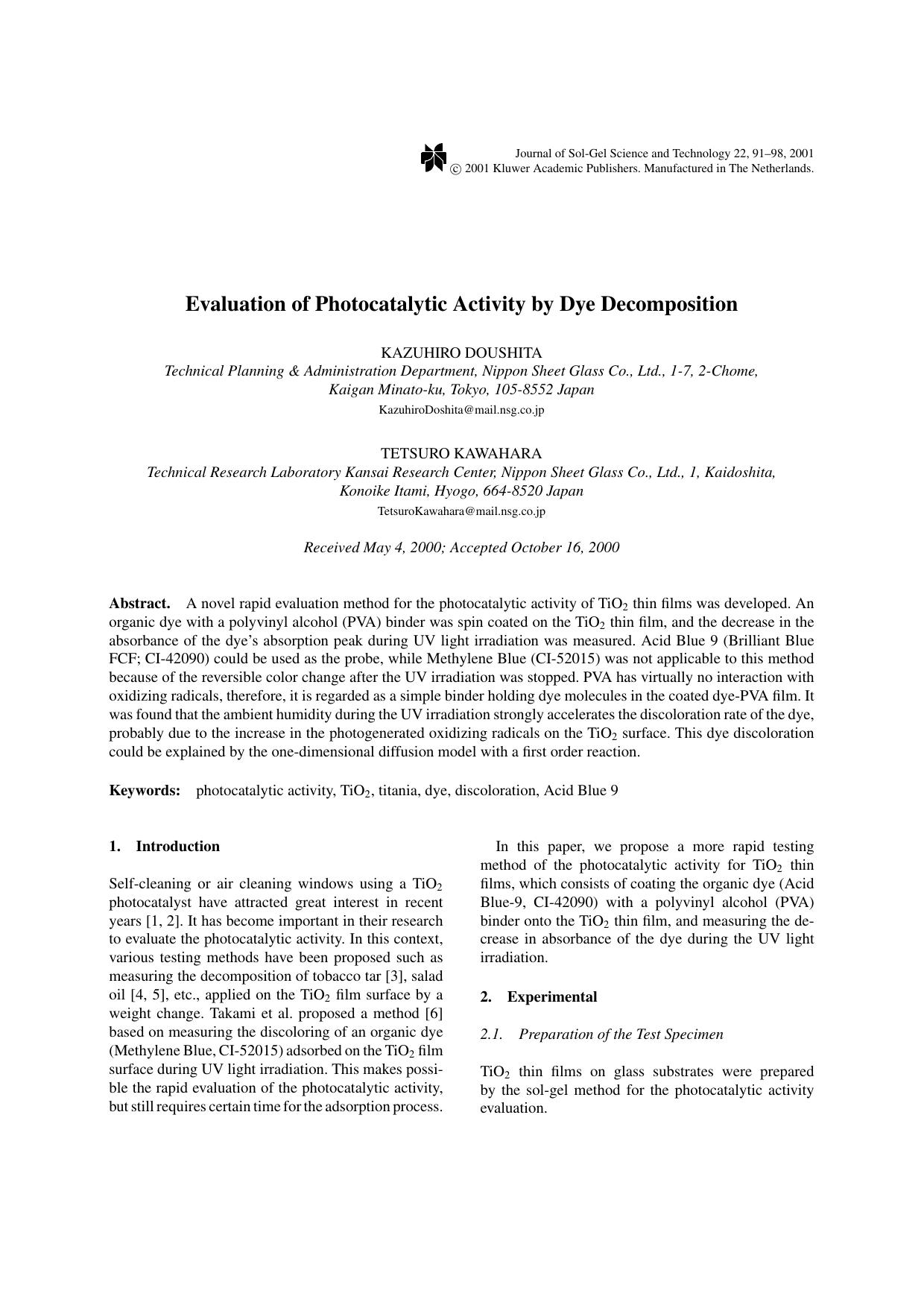 Evaluation of Photocatalytic Activity by Dye Decomposition by Unknown