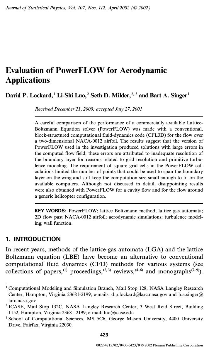 Evaluation of PowerFLOW for Aerodynamic Applications by Unknown