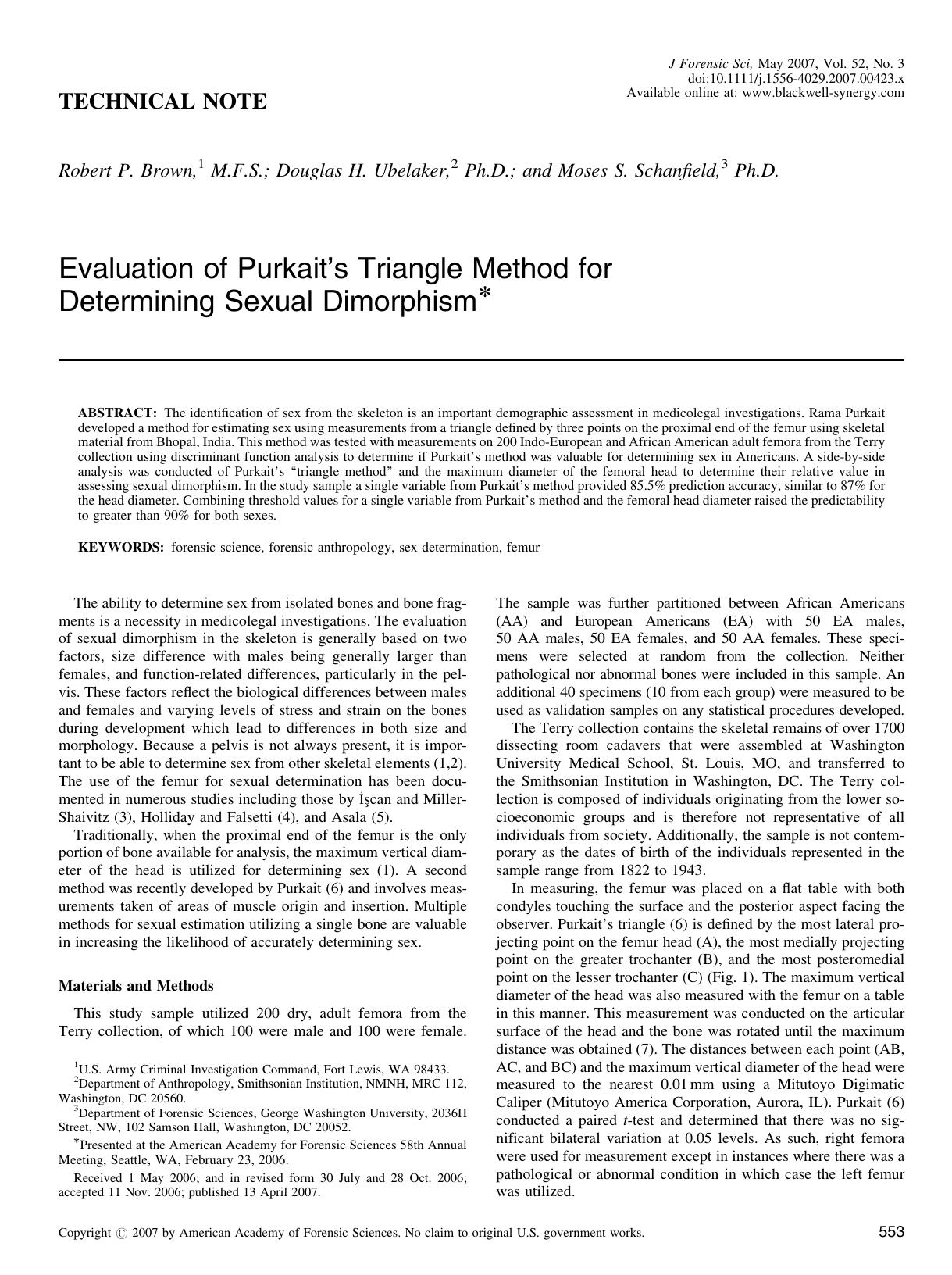 Evaluation of Purkait's Triangle Method for Determining Sexual Dimorphism* by Unknown