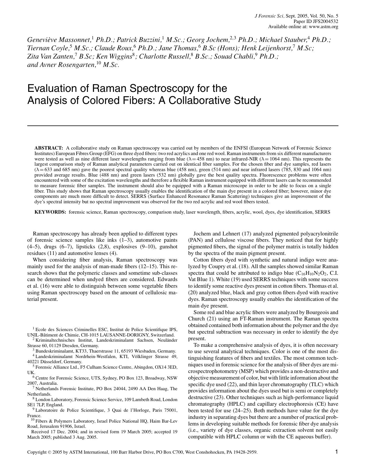 Evaluation of Raman spectroscopy for the analysis of colored fibers: A collaborative study by unknow