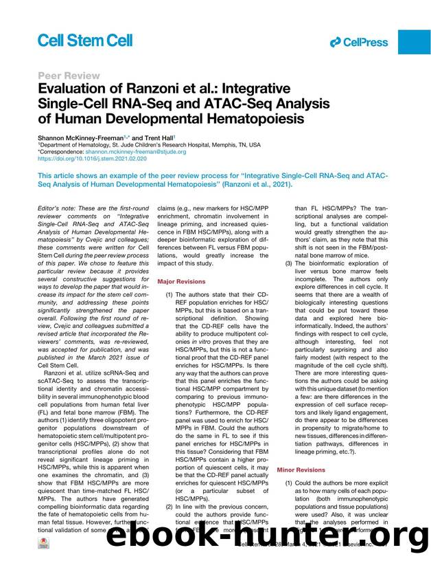 Evaluation of Ranzoni et&nbsp;al.: Integrative Single-Cell RNA-Seq and ATAC-Seq Analysis of Human Developmental Hematopoiesis by Shannon McKinney-Freeman & Trent Hall