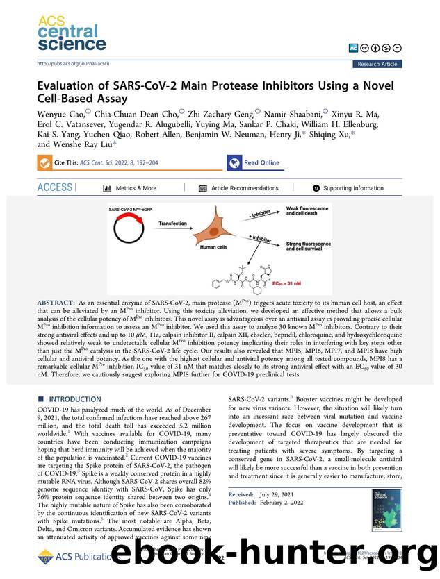 Evaluation of SARS-CoVâ2 Main Protease Inhibitors Using a Novel Cell-Based Assay by unknow