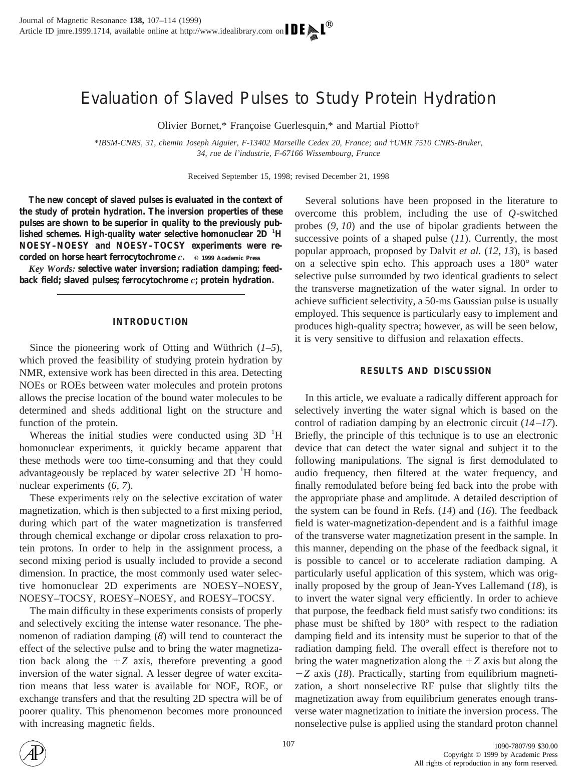 Evaluation of Slaved Pulses to Study Protein Hydration by Bornet O. et al